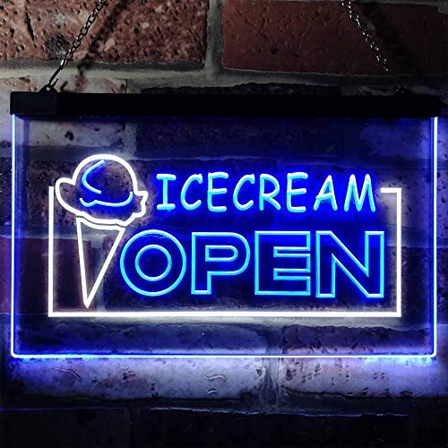 Open Ice Cream Dual LED Neon Light Sign